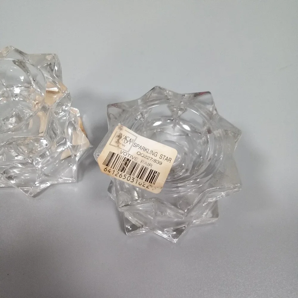 Mikasa Sparkling‎ Star Crystal Votive Candle Holders Pair QQ227/839 Japan Clear